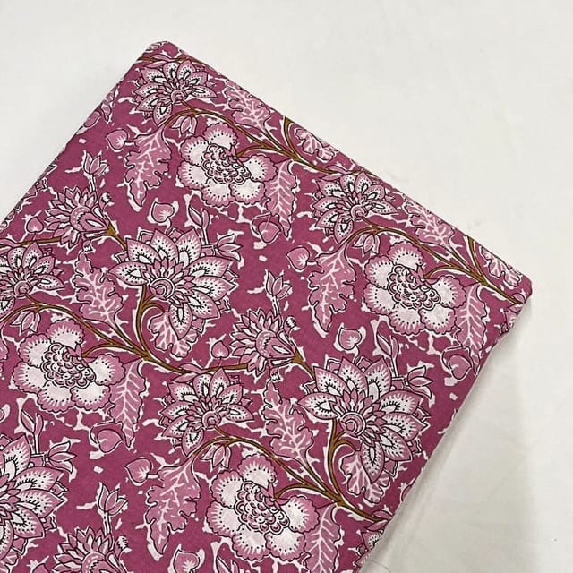 Pink Colour Cotton Cambric Printed Fabric