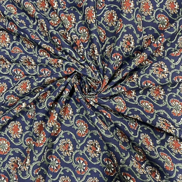 Navy Blue Colour Cotton Cambric Printed Fabric