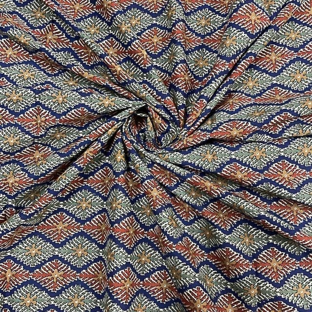 Navy Blue Colour Cotton Cambric Printed Fabric