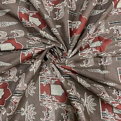 Brown Colour Cotton Cambric Printed Fabric