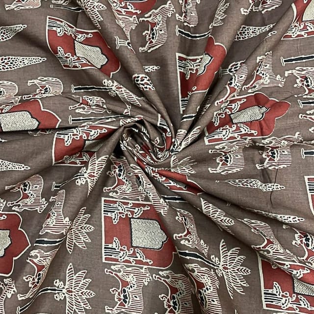 Brown Colour Cotton Cambric Printed Fabric