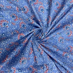 Sky Blue Colour Cotton Cambric Printed Fabric