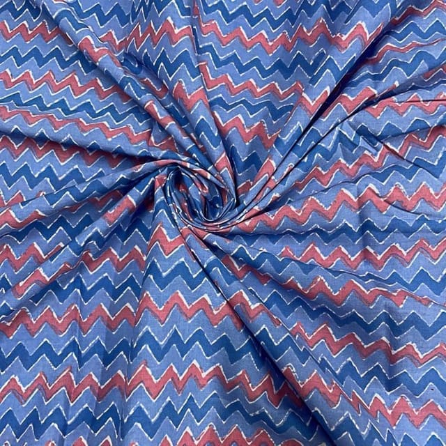 Sky Blue Colour Cotton Cambric Printed Fabric