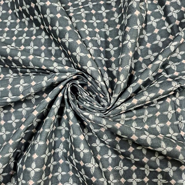 Olive Green Colour Cotton Cambric Printed Fabric
