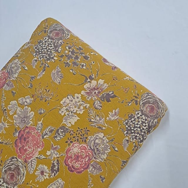 Mustard Colour Cotton Flex Discharge Printed Fabric