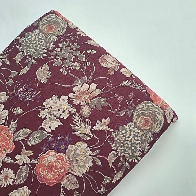 Dark Majenta Colour Cotton Flex Discharge Printed Fabric