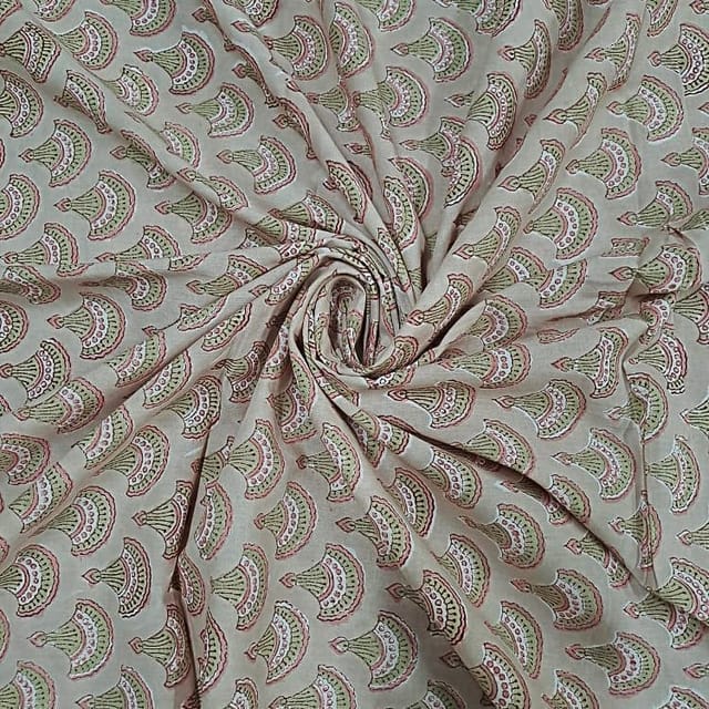 Peach Colour Cotton Cambric Printed Fabric