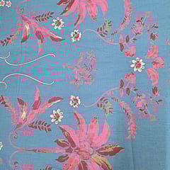 Teal Blue Colour Cotton Flex Discharge Printed Fabric