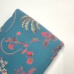 Teal Blue Colour Cotton Flex Discharge Printed Fabric