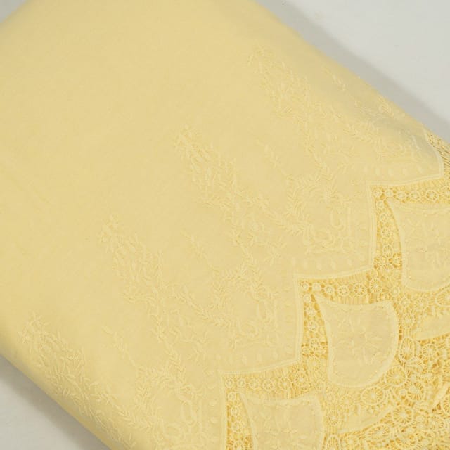 Yellow Colour Cotton Chikan Border Embroidered Fabric
