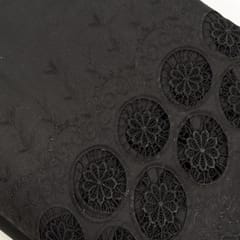 Black Colour Cotton Chikan Border Embroidered Fabric