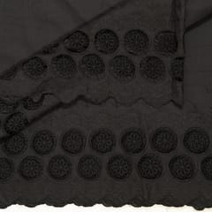 Black Colour Cotton Chikan Border Embroidered Fabric