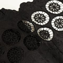 Black Colour Cotton Chikan Border Embroidered Fabric
