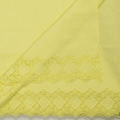 Lime Green Colour Cotton Chikan Border Embroidered Fabric