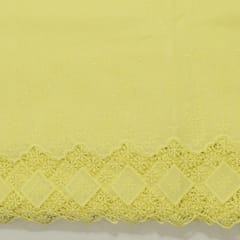 Lime Green Colour Cotton Chikan Border Embroidered Fabric