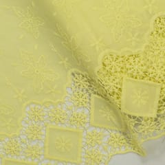 Lime Green Colour Cotton Chikan Border Embroidered Fabric