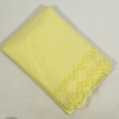 Lime Green Colour Cotton Chikan Border Embroidered Fabric