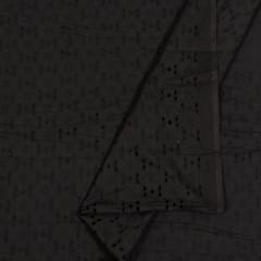 Black Colour Cotton Chikan Embroidered Fabric