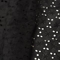 Black Colour Cotton Chikan Embroidered Fabric