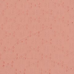 Peach Colour Cotton Chikan Embroidered Fabric