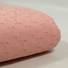 Peach Colour Cotton Chikan Embroidered Fabric