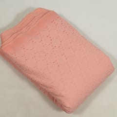 Peach Colour Cotton Chikan Embroidered Fabric