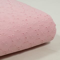Pink Colour Cotton Chikan Embroidered Fabric