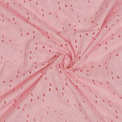 Pink Colour Cotton Chikan Embroidered Fabric
