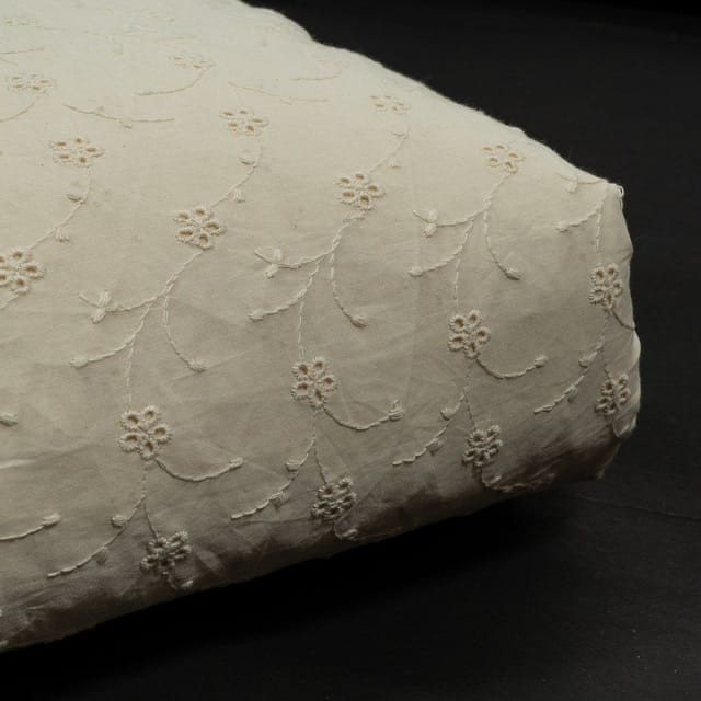 Dyeable Cotton Chikan Embroidered Fabric