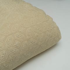 Cream Colour Georgette Embroidered Fabric