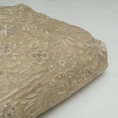 Fawn Colour Pure Organza Embroidered Fabric