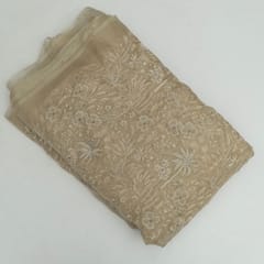 Fawn Colour Pure Organza Embroidered Fabric