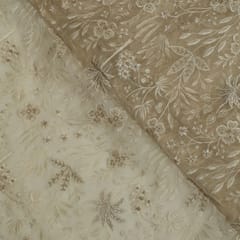 Fawn Colour Pure Organza Embroidered Fabric