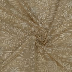 Fawn Colour Pure Organza Embroidered Fabric