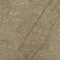 Fawn Colour Pure Organza Embroidered Fabric