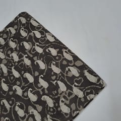 Dark Grey Colour Cambric Cotton Dabu Printed Fabric