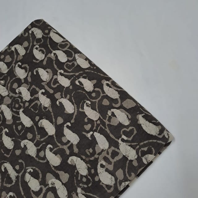 Dark Grey Colour Cambric Cotton Dabu Printed Fabric