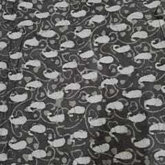 Dark Grey Colour Cambric Cotton Dabu Printed Fabric