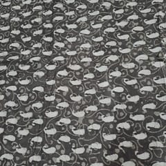 Dark Grey Colour Cambric Cotton Dabu Printed Fabric