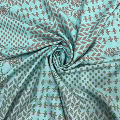 Sea Blue Colour Rayon Printed Fabric