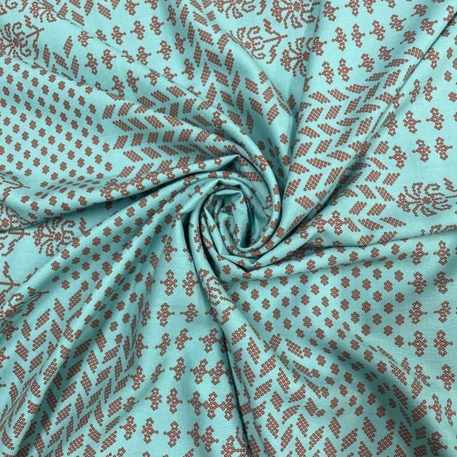 Sea Blue Colour Rayon Printed Fabric