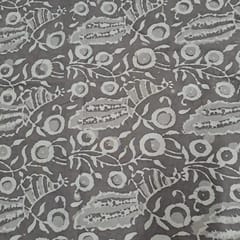 Grey Colour Cambric Cotton Bagru Printed Fabric