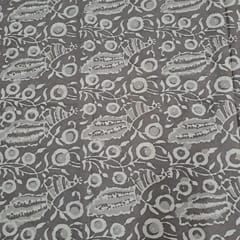 Grey Colour Cambric Cotton Bagru Printed Fabric