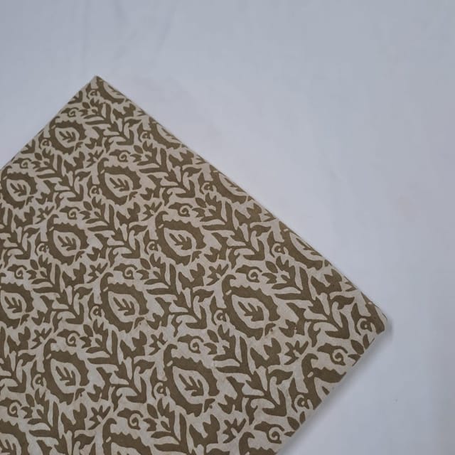 Olive Colour Cambric Cotton Bagru Printed Fabric