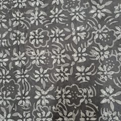Dark Grey Colour Cambric Cotton Dabu Printed Fabric