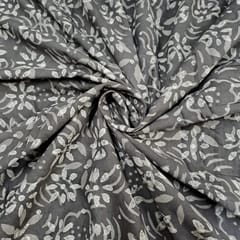 Dark Grey Colour Cambric Cotton Dabu Printed Fabric