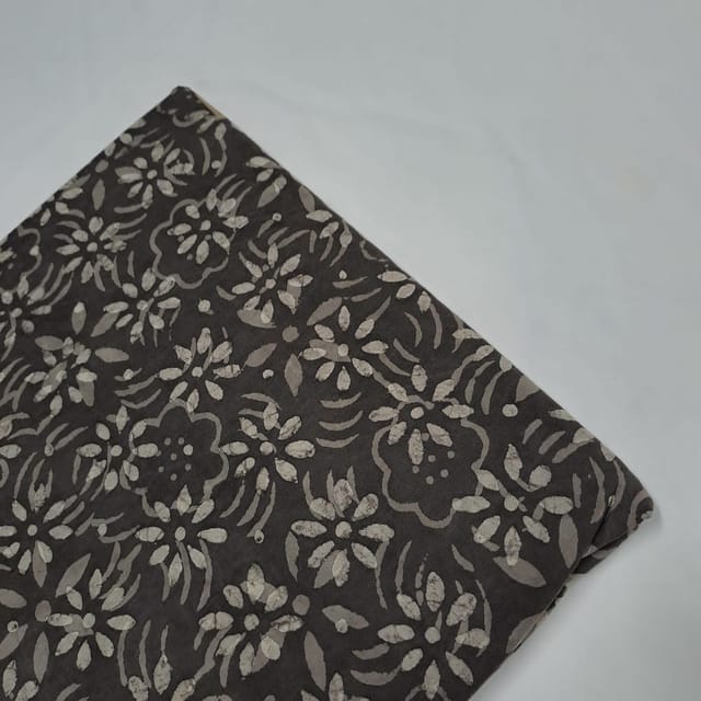 Dark Grey Colour Cambric Cotton Dabu Printed Fabric