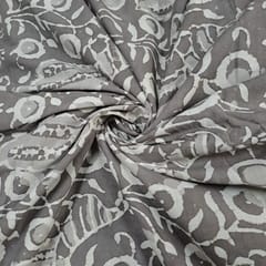 Grey Colour Cambric Cotton Bagru Printed Fabric