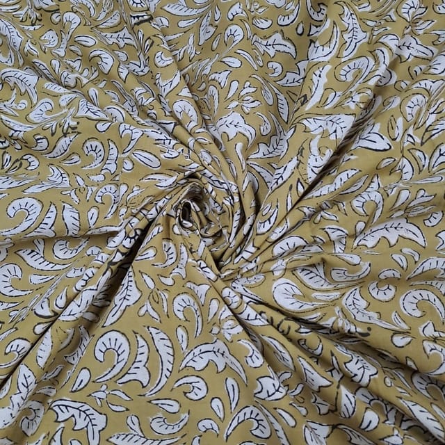Mustard Colour Cambric Cotton Bagru Printed Fabric