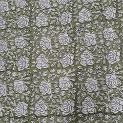 Olive Colour Cambric Cotton Bagru Printed Fabric